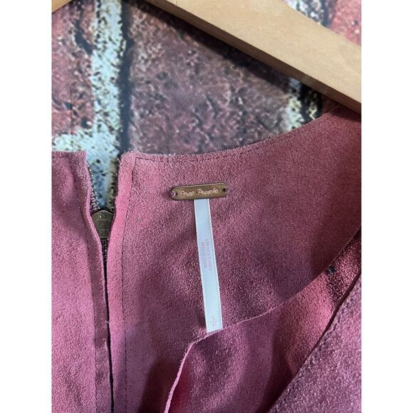 Free People Women's Retro Love Cow Suede Mini Dress in Maroon Size Small - Picture 3 of 3